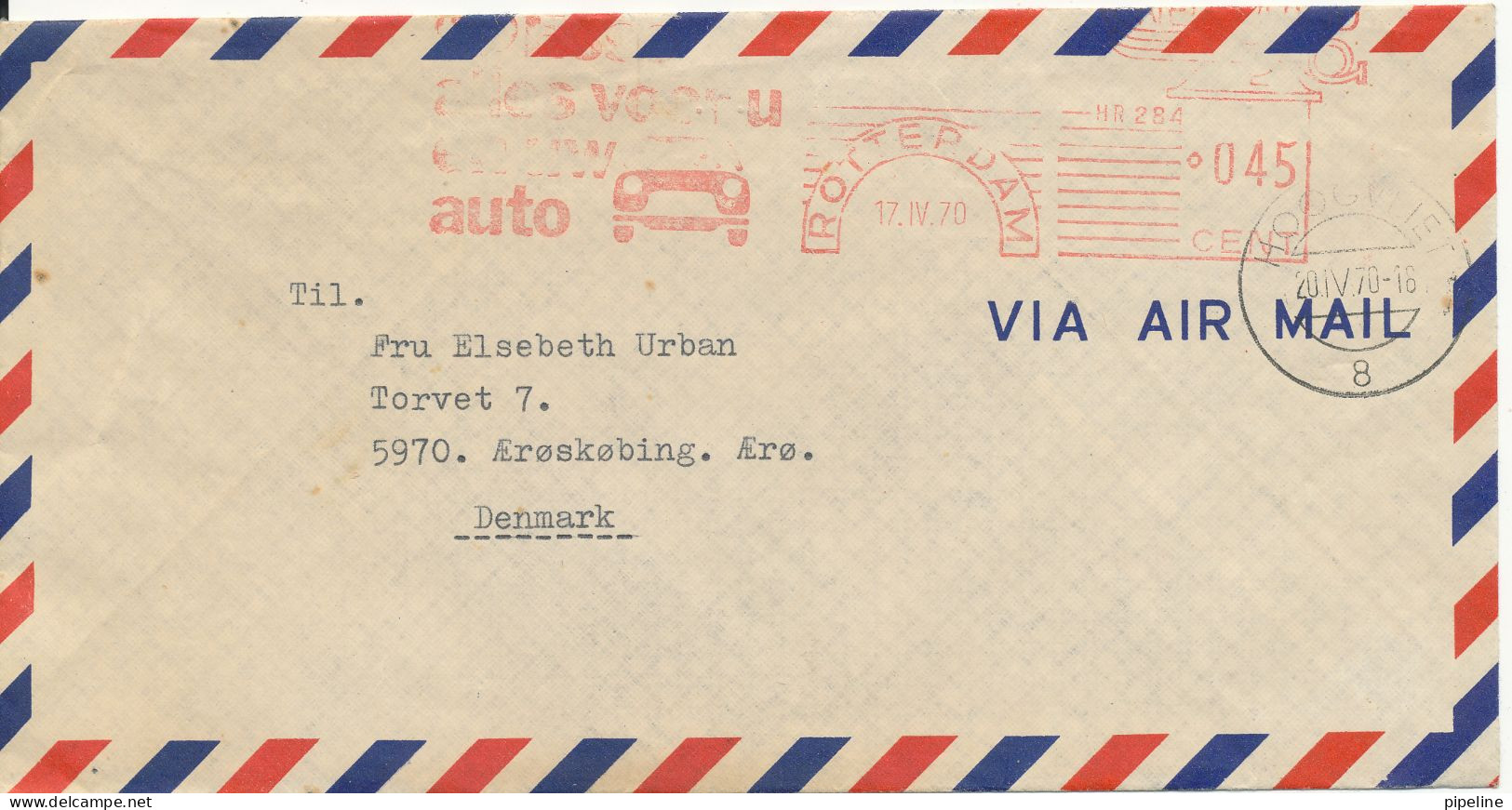 Netherlands Air Mail Cover With Meter Cancel Rotterdam 3-9-1968 Sent To Denmark - Franking Machines (EMA)