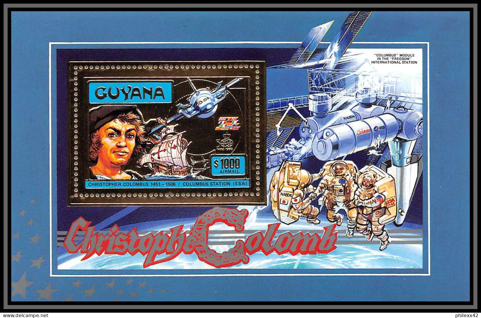 86147/ Guyana Mi N°230 A Christophe Colomb Colombo Colombus Colon Station Espace (space) OR Gold ** MNH 1992 - Christoph Kolumbus