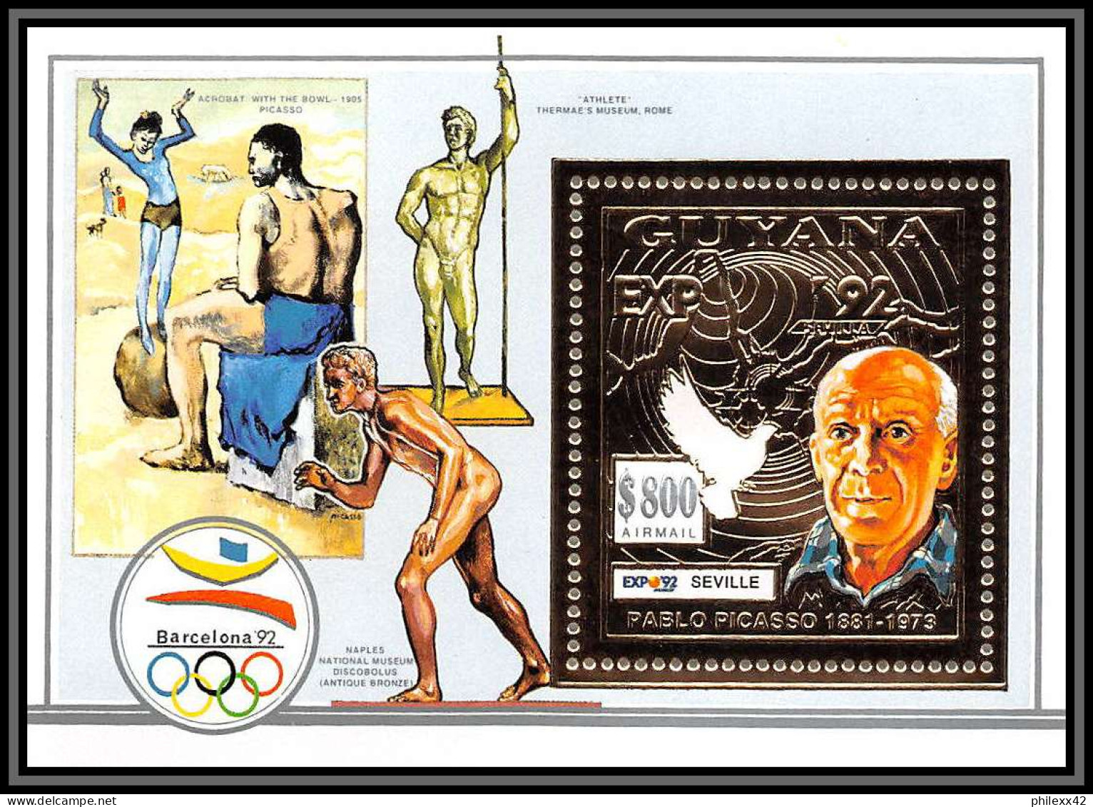 86150/ Guyana Mi 232 PICASSO Expo Seville 1992 Tableau Painting Jeux Olympiques (olympic Games) Barcelona OR Gold ** MNH - Picasso