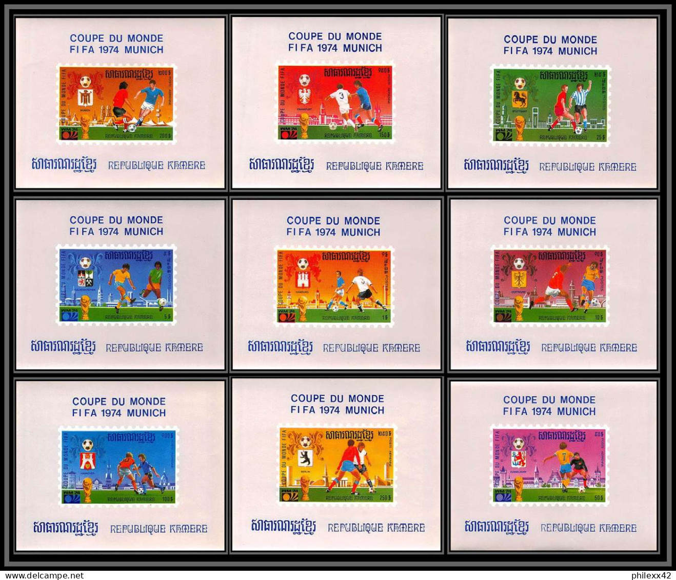 86223 Mi N°420/428 Football Soccer Munich Wold Cup 1974 Deluxe Miniature Sheets ** MNH Khmère Cambodia Cambodge - 1974 – Alemania Occidental