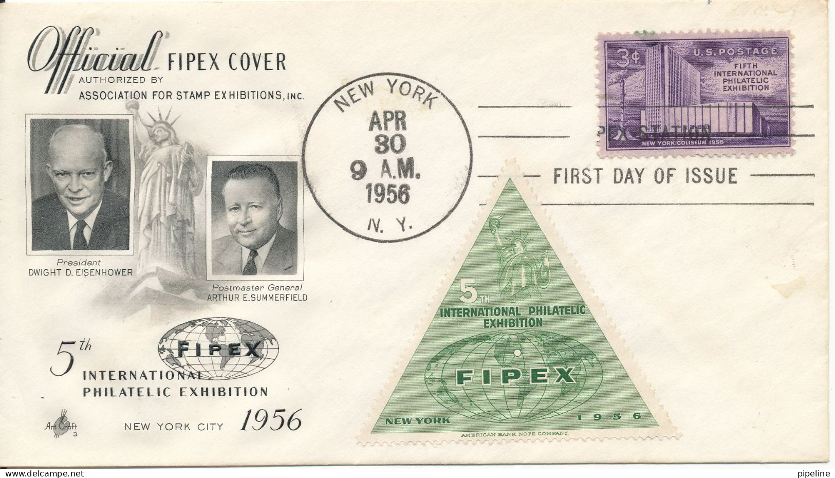USA FDC 30-4-1956 5th. FIPEX International Philatelic Exhibition New York 1956 With Fipex Seal - 1951-1960
