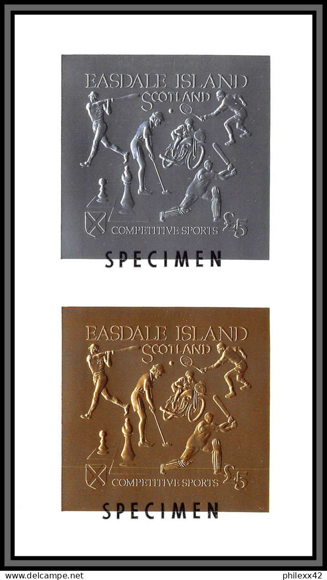 86387z Easdale Island Scotland Bloc Specimen Sport Tennis Chess Golf Velo Cycling Moto OR Gold Stamps Argent Silver MNH - Scotland