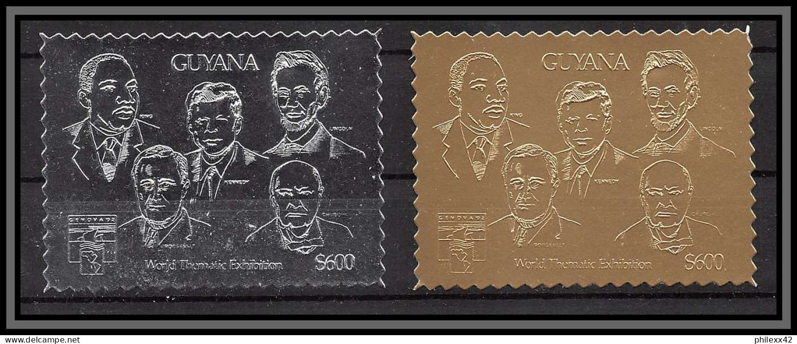 86395 Guyana Mi N°3818/3819 Lincoln Churchill Roosevelt Kennedy King Genius Genies OR Silver Argent Gold ** MNH 1992 - Sir Winston Churchill