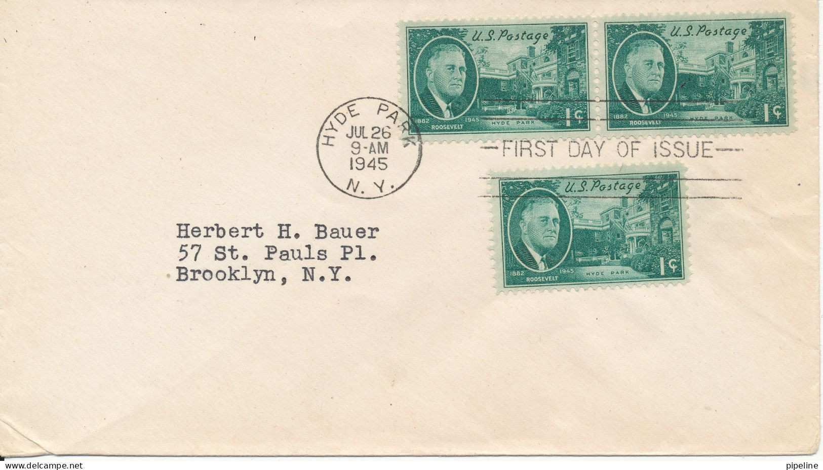 USA FDC Rosevelt 1 C. Hyde Park 26-7-1945 - 1941-1950