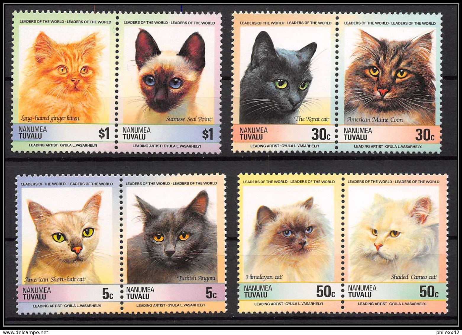 86422 Nanumea Tuvalu Mi 47/52 A Chat Cat Cats Chats  ** MNH 1985 Korat Siamese Ginger Maine Coon Turkish Himalayan - Tuvalu