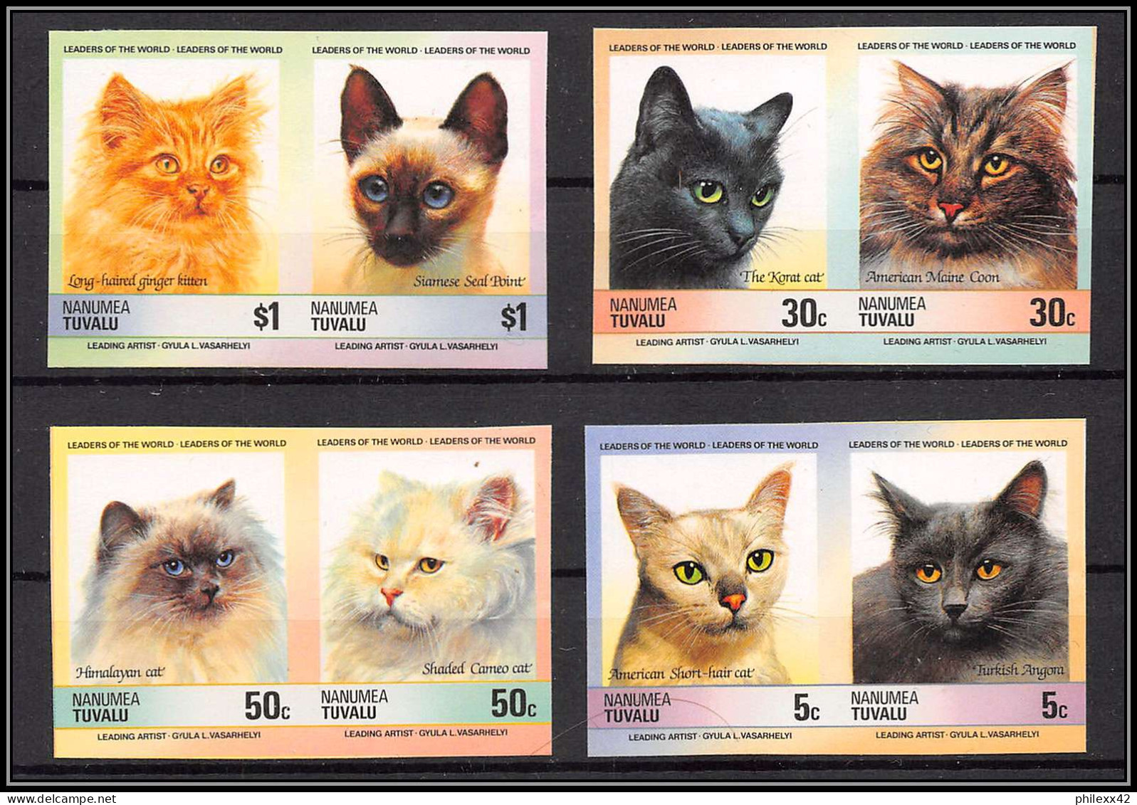 86423 Nanumea Tuvalu Mi 47/52 B Chat Cat Cats Chats ** MNH 1985 Siamese Ginger Turkish Himalayan Non Dentelé Imperf - Tuvalu