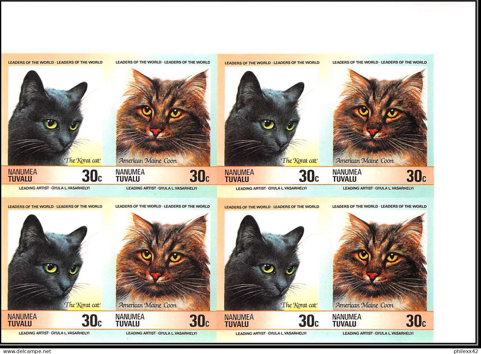 86423c Nanumea Tuvalu Mi 47/52 B Chat Cat Cats Chats ** MNH 1985 Siamese Turkish Himalayan Non Dentelé Imperf Bloc De 4 - Tuvalu