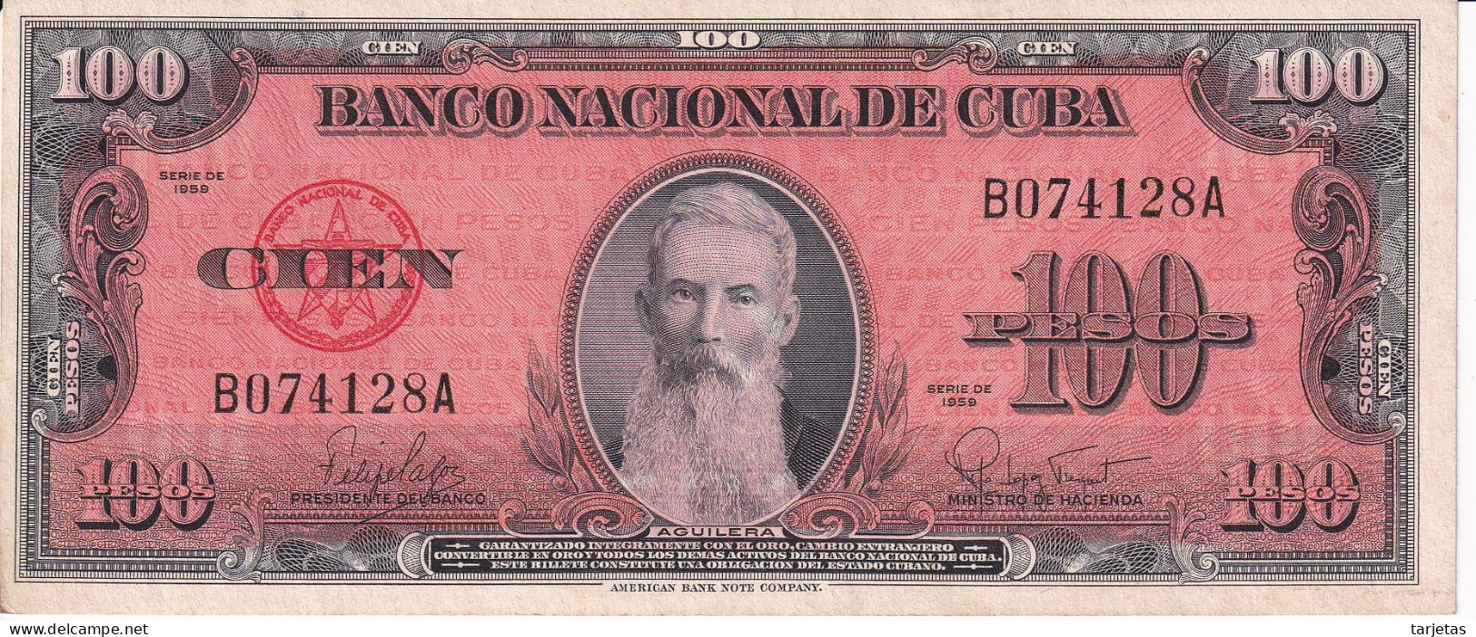 BILLETE DE CUBA DE 100 PESOS DEL AÑO 1959 SIN CIRCULAR (UNC) (BANK NOTE) AGUILERA - Kuba