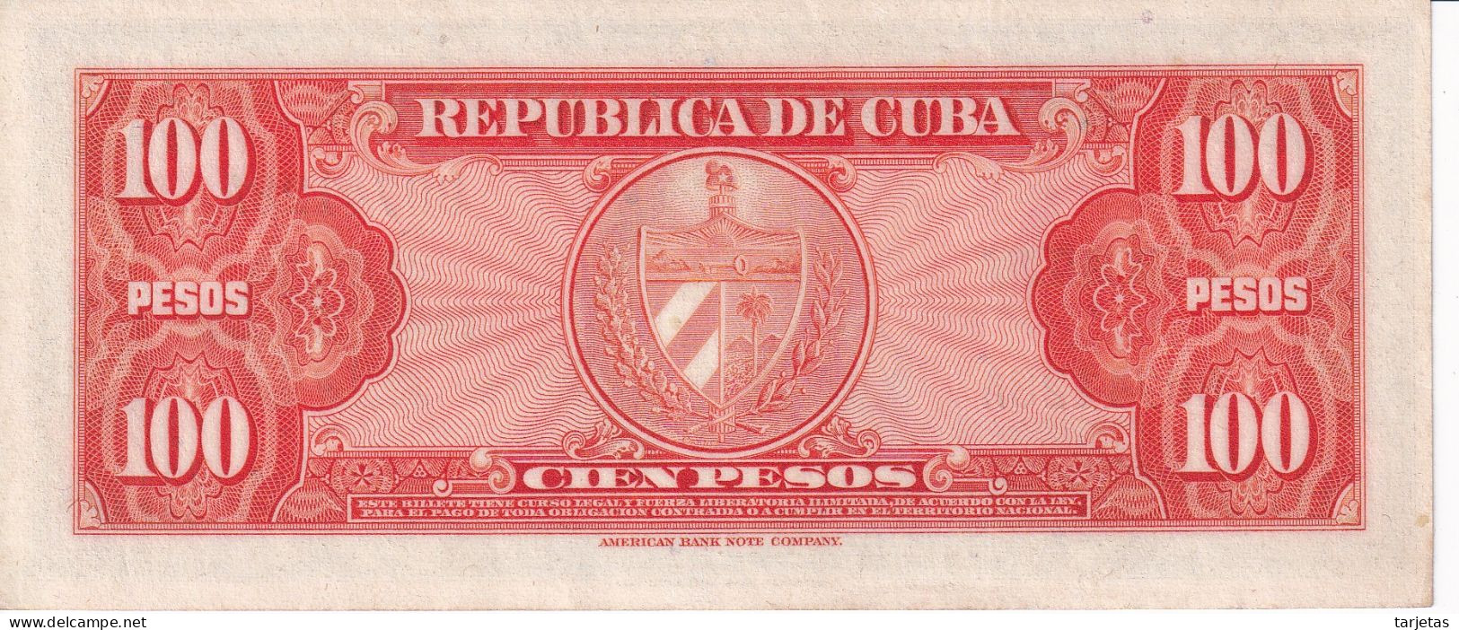 BILLETE DE CUBA DE 100 PESOS DEL AÑO 1959 SIN CIRCULAR (UNC) (BANK NOTE) AGUILERA - Cuba
