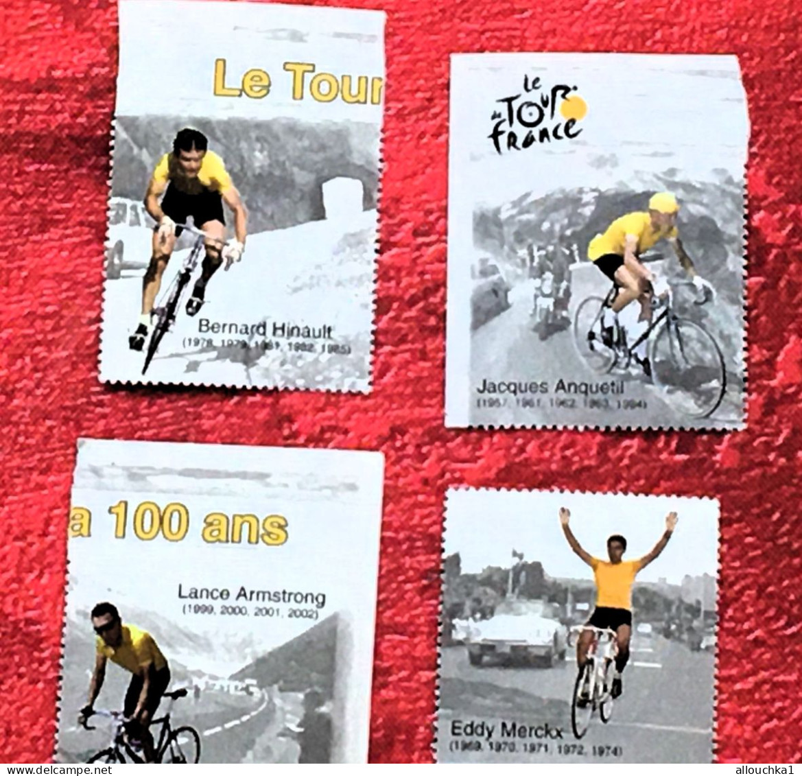 Tour De France Cycliste Cyclisme-B. Hinault-J. Anquetil-E. Merckx-L. Amstrong-4 Timbres Vignette-Erinnophilie[E]Stamp - Sport