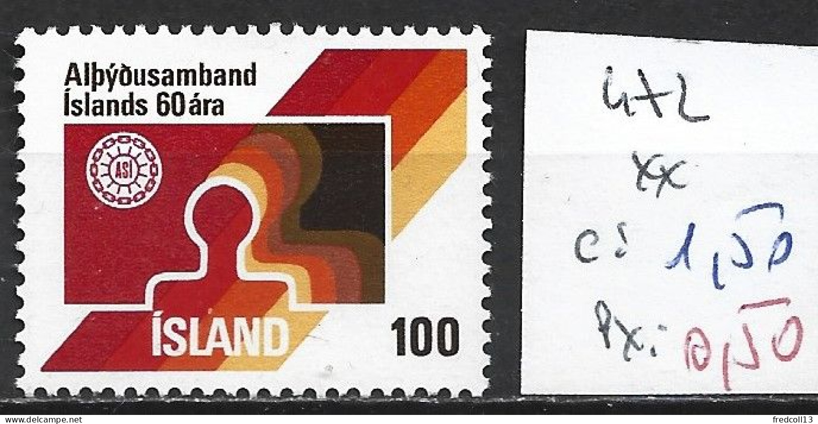 ISLANDE 472 ** Côte 1.50 € - Nuevos