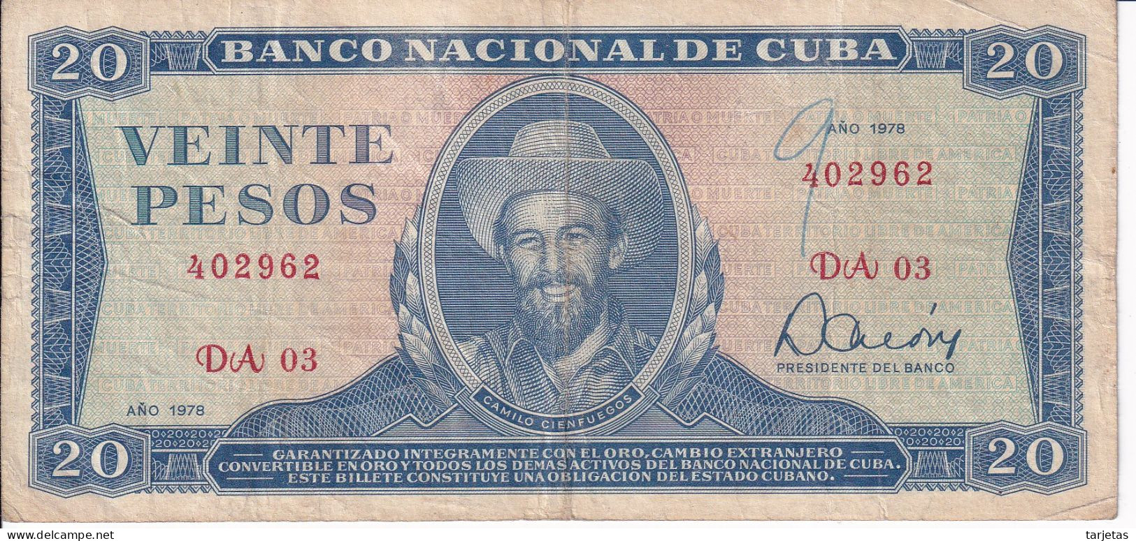 BILLETE DE CUBA DE 20 PESOS DEL AÑO 1978 DE CAMILO CIENFUEGOS (BANKNOTE) - Kuba