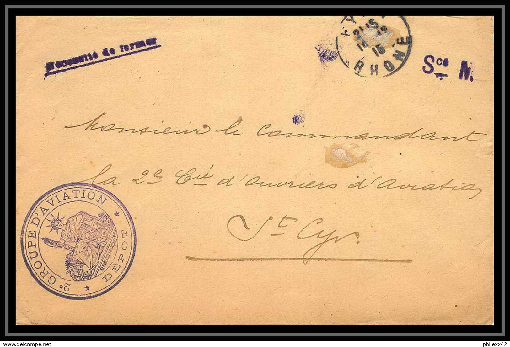 42007/ Lettre Cover Aviation Militaire Dépot Du 2ème Groupe Bron Rhone Pour St Cyr 1915 Guerre 1914/1918 War  - Militaire Luchtpost