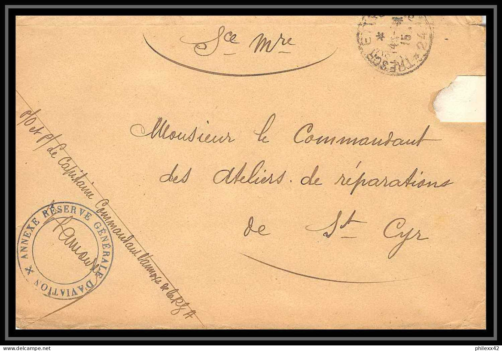 42082/ Lettre Cover Aviation Militaire Annexe Reserve Generale 1915 Secteur 24 Pour St Cyr Guerre 1914/1918 War  - Militärische Luftpost