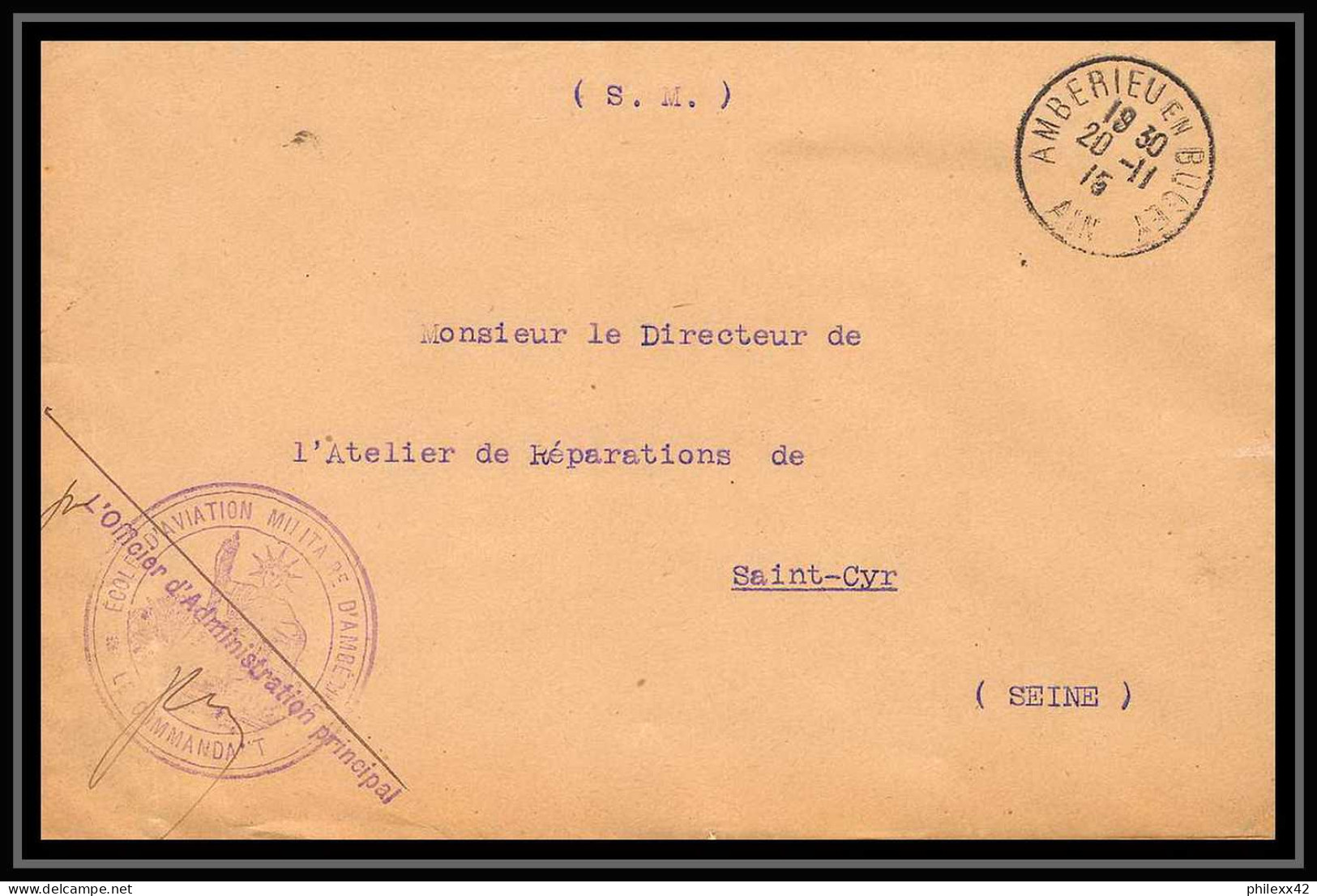 42095/ Lettre Cover Aviation Militaire Ecole D'aviation D'amberieu En Bugey 1915 Pour St Cyr Guerre 1914/1918 War  - Military Airmail