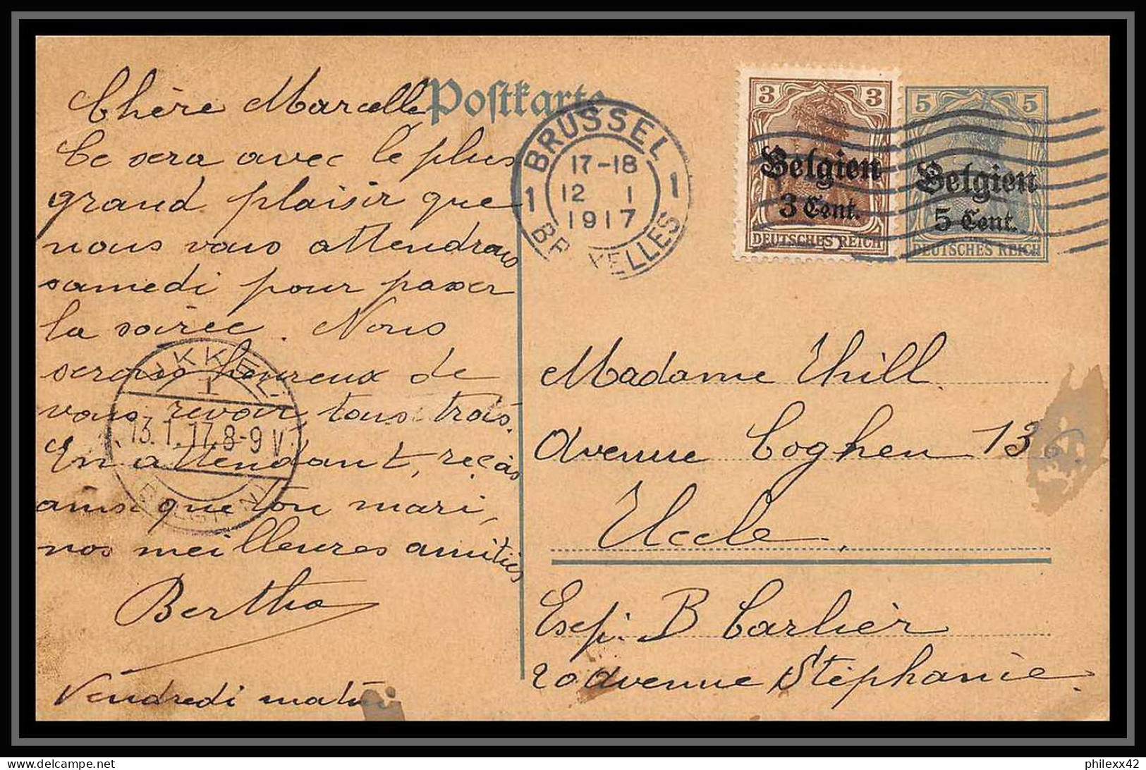 43068 Belgique Belgium Belgien Brussel 1916 Occupation Allemande Entier Postal Stationery Carte Postale Guerre 1914/1918 - Brieven En Documenten