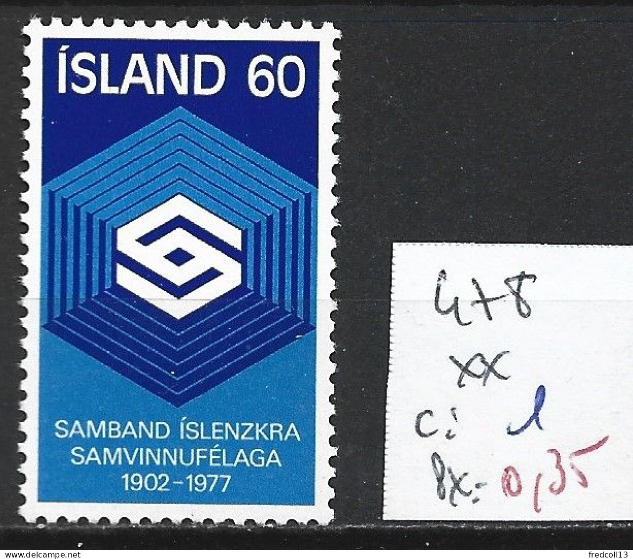 ISLANDE 478 ** Côte 1 € - Neufs