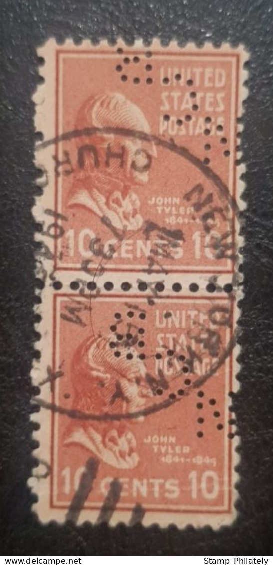 United States Pair Perfins Postmark Stamp - Perforés