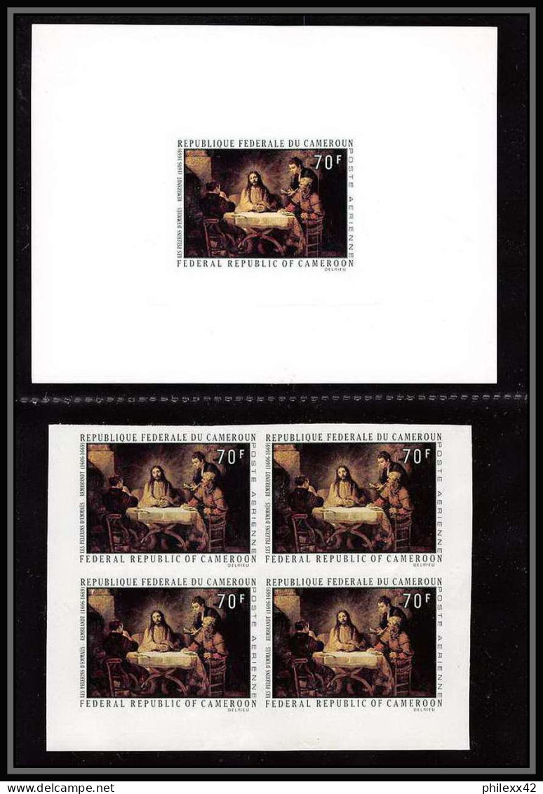 0015a Epreuve De Luxe Deluxe Proof Cameroun N°165 Rembrandt / Emmaüs Tableau (Painting)+ Bloc 4 Nd - Rembrandt