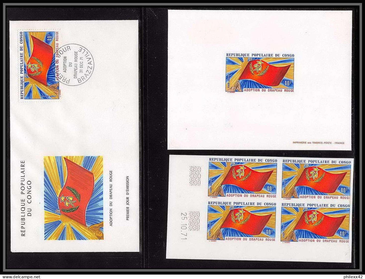 0576b épreuve De Luxe / Deluxe Proof Congo - N° 141 Drapeau Rouge Flag + Non Dentelé Imperf ** MNH Coin Date + FDC - Ungebraucht