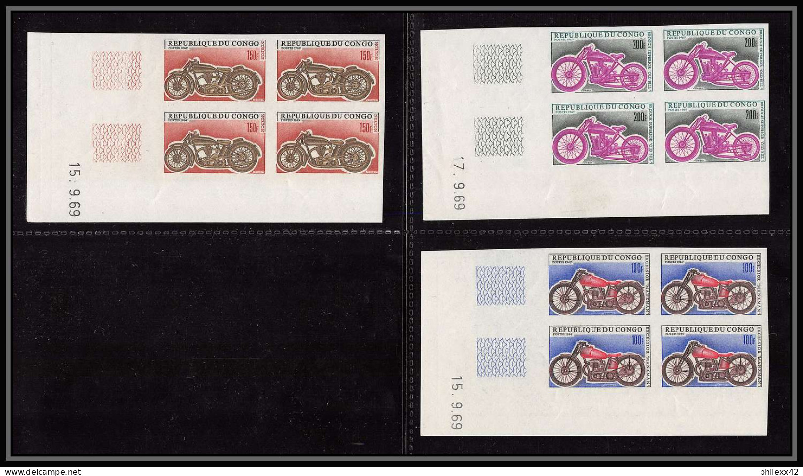 0610b Congo Moto 3 Bloc 4 Coin Datés Non Dentelé Imperf ** MNH - Motos