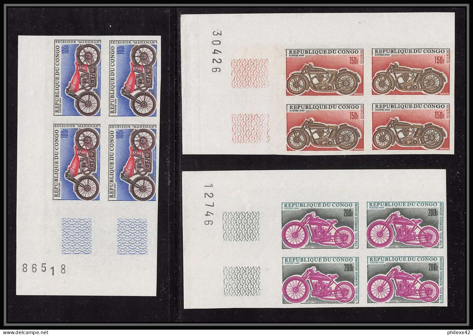 0610b Congo Moto 3 Bloc 4 Non Dentelé Imperf ** MNH - Motos