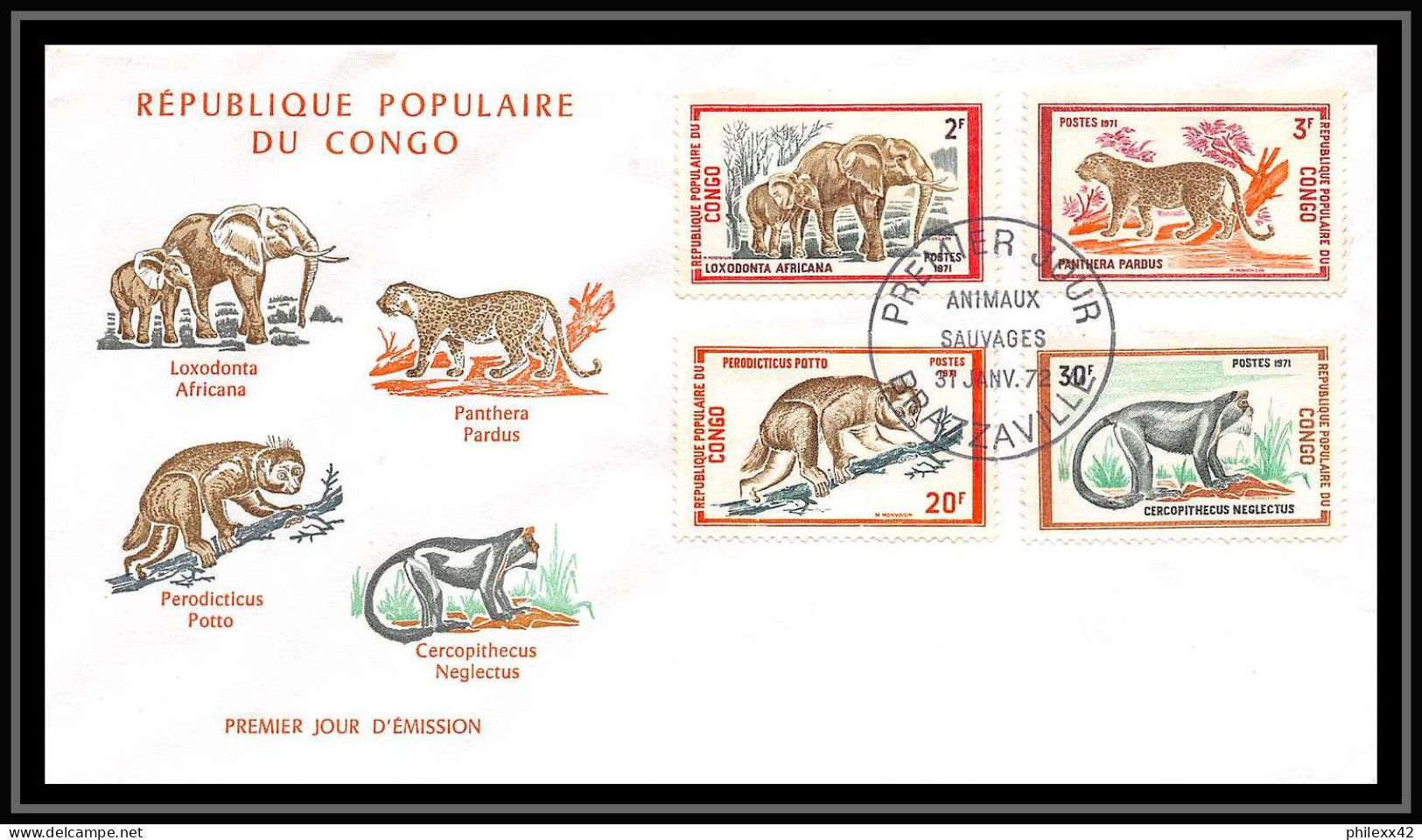 0978 épreuve de luxe deluxe proof Congo 318/325 animals non dentelé imperf ** MNH FDC lion elephant gorilla hippopotamus