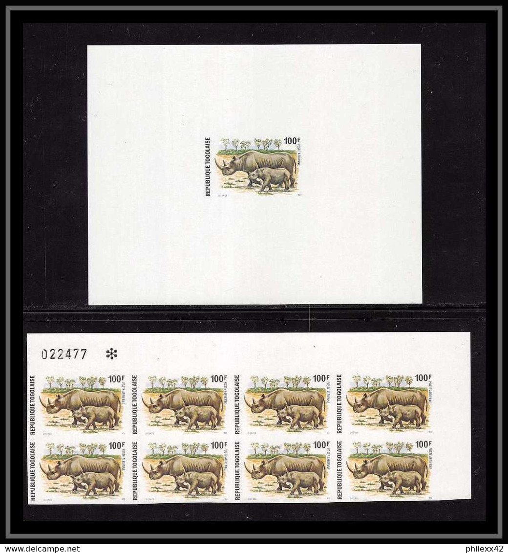 1012e épreuve De Luxe / Deluxe Proof Togo Pa N° 236 Rhinocéros Noir Diceros + Bloc 8 Non Dentelé Imperf ** MNH - Rhinozerosse