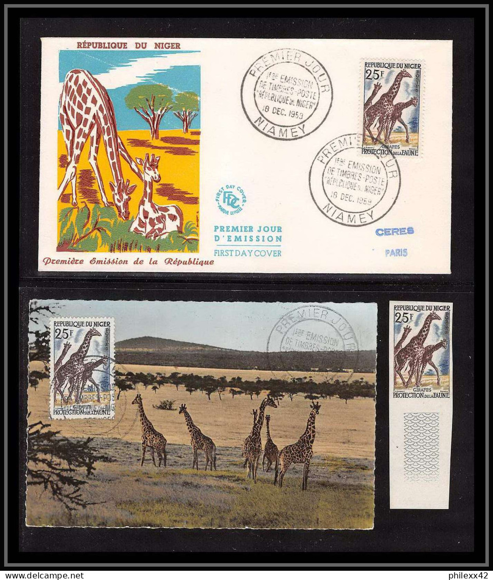 1023 - Niger - N° 103 Girafe (giraffe) Maximum + Non Dentelé Imperf ** MNH +ffdc - Giraffes