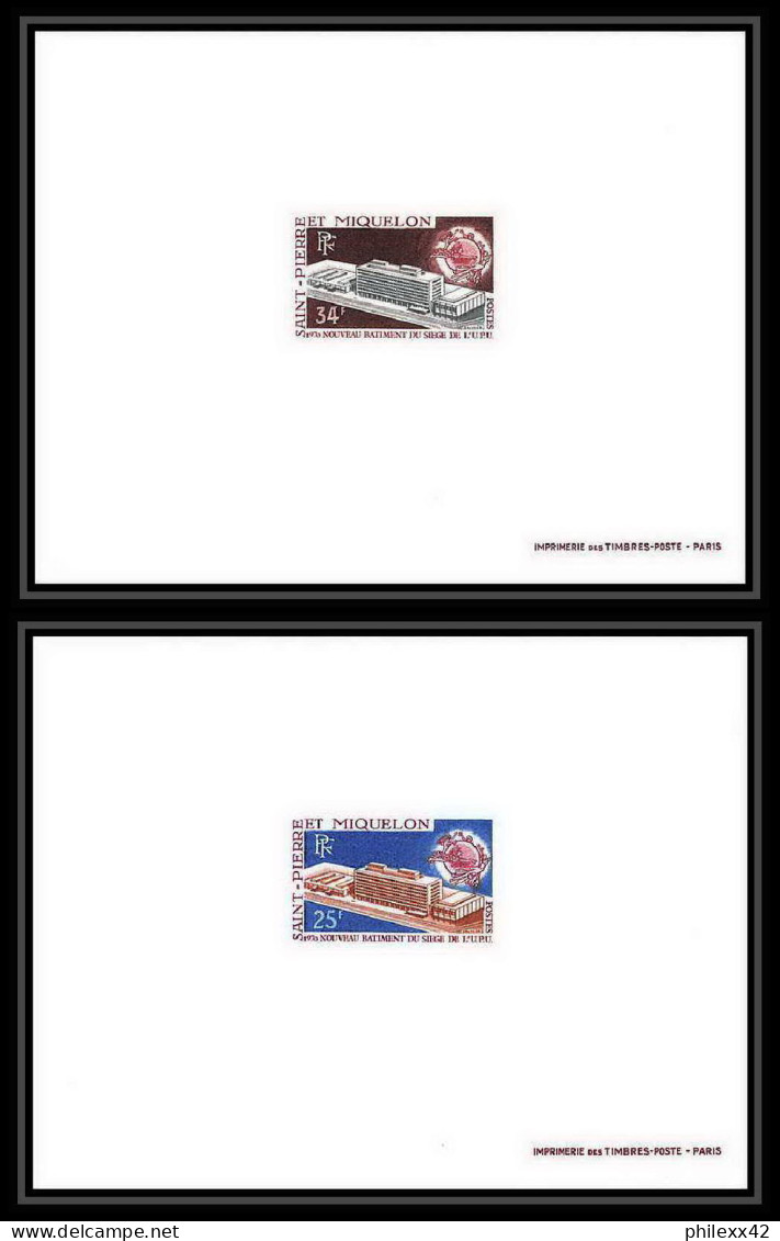 1421 épreuve De Luxe / Deluxe Proof Saint Pierre Et Miquelon N° 399/400 Nouveau Siège De L' Upu - Sin Dentar, Pruebas De Impresión Y Variedades