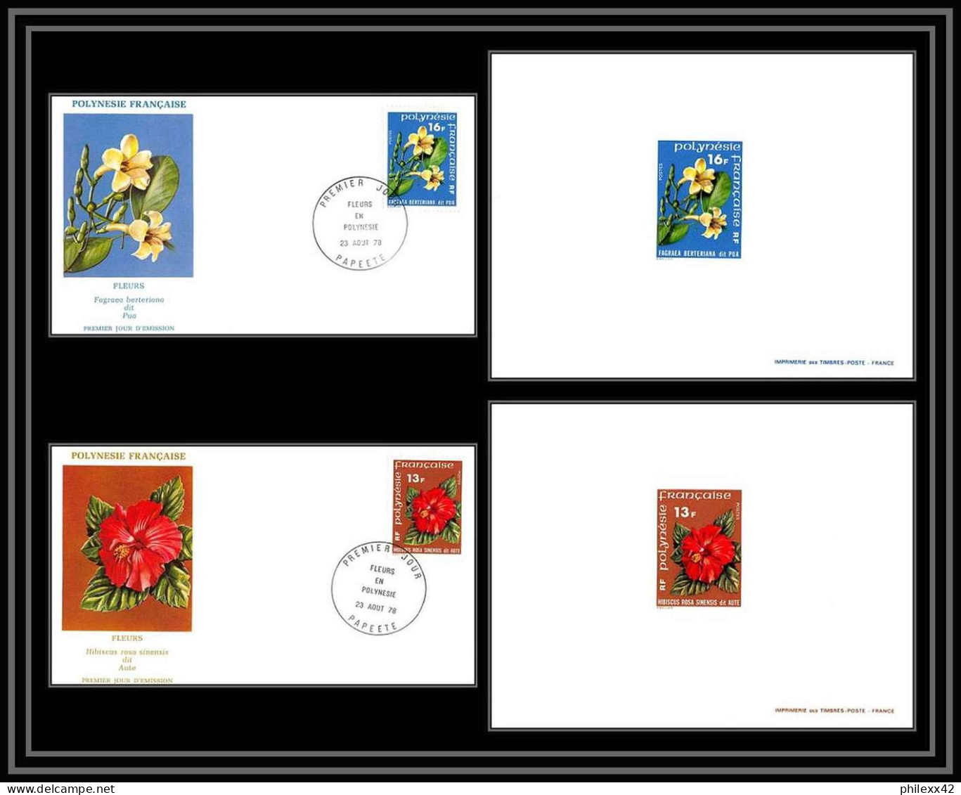 1502 épreuve De Luxe / Deluxe Proof Polynésie (Polynesia) N°119 /120 Fleurs(plants - Flowers) HIBISCUS .. + Fdc TTB - Imperforates, Proofs & Errors
