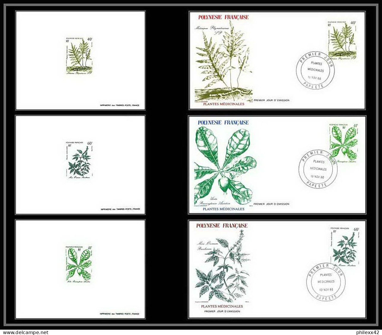 1510 épreuve De Luxe / Deluxe Proof Polynésie (Polynesia) N° 268 / 270 (fleurs Flowers) Plantes Médicinales + Fdc TTB - Imperforates, Proofs & Errors