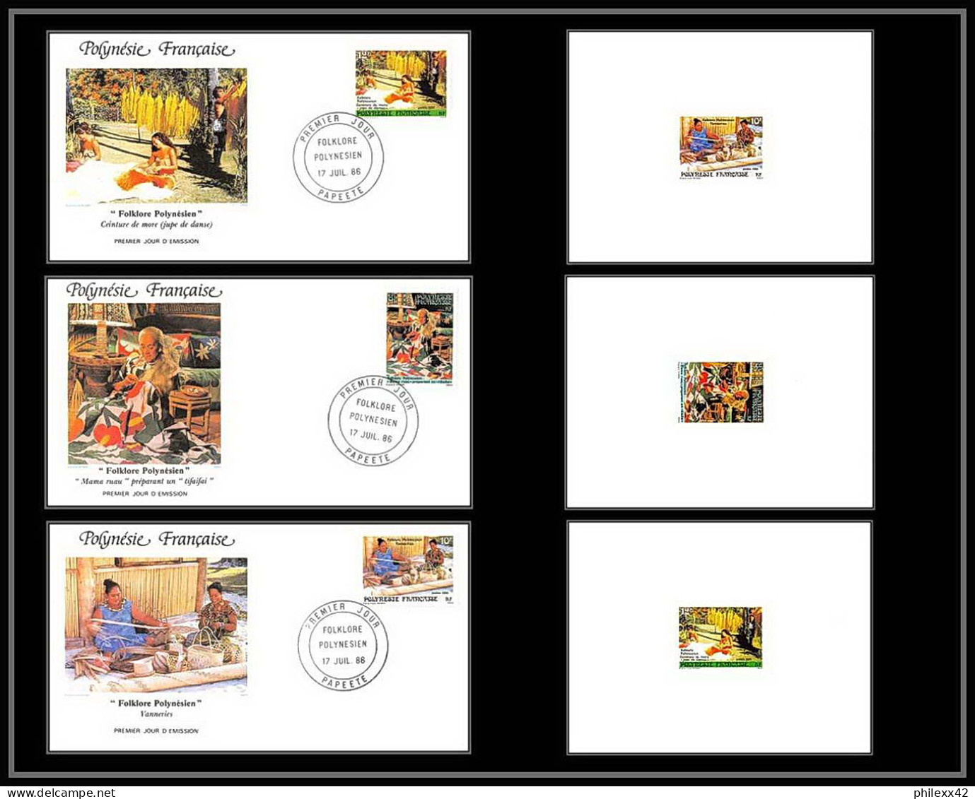 1508 épreuve De Luxe / Deluxe Proof Polynésie (Polynesia) N°263 / 265 Folklore Polynésien + Fdc Premier Jour TTB - Geschnittene, Druckproben Und Abarten