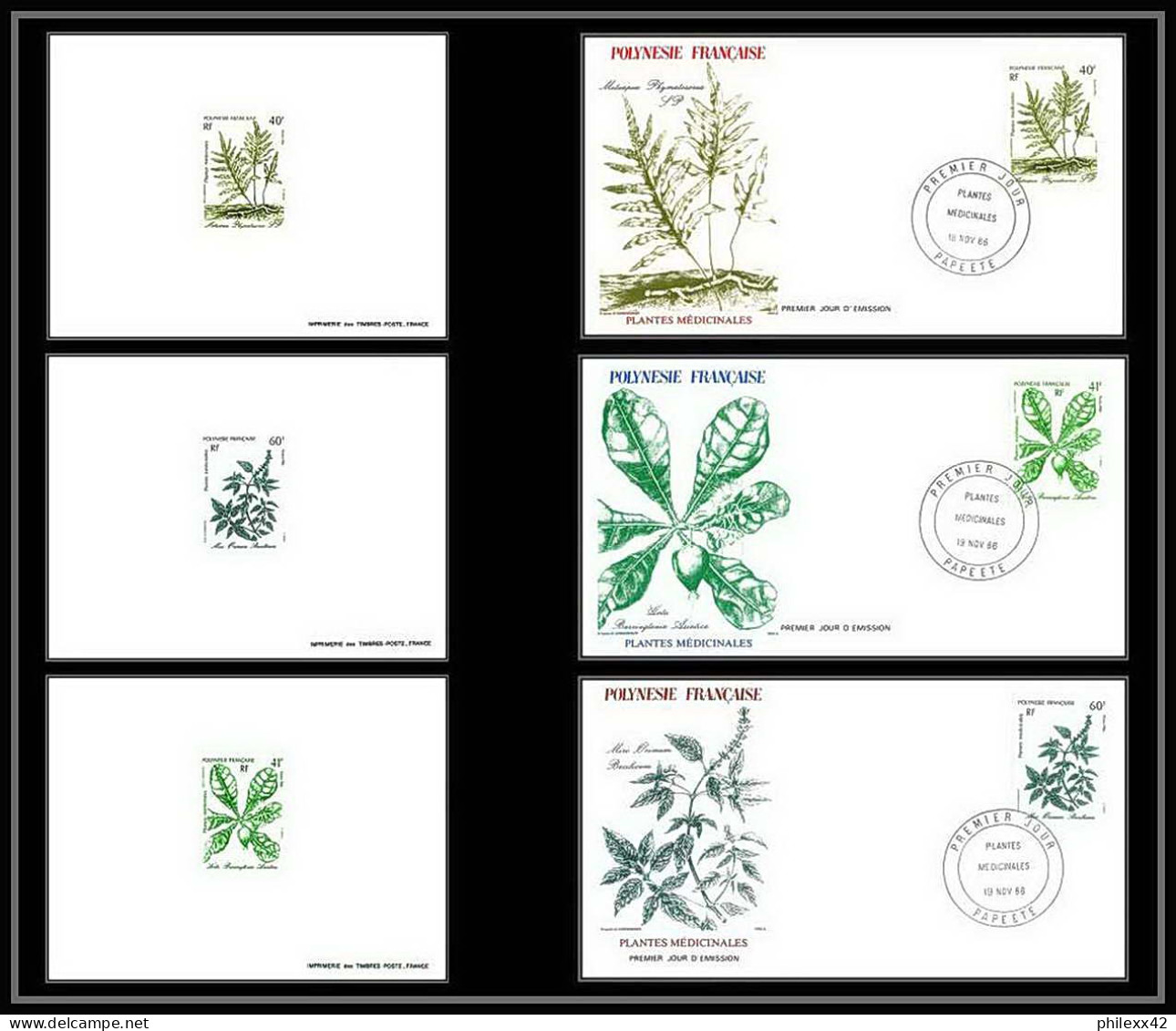 1510 épreuve De Luxe / Deluxe Proof Polynésie (Polynesia) N° 268 / 270 (fleurs Flowers) Plantes Médicinales + Fdc TTB - Geneeskrachtige Planten