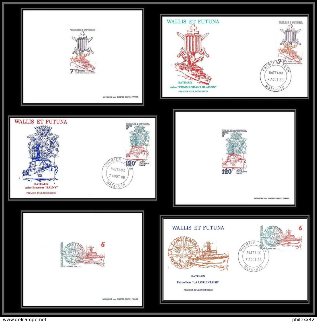 1795 épreuve De Luxe / Deluxe Proof Wallis Et Futuna N° 348/350 Marine Nationale Française Bateau Bateaux Ship Ships FDC - Sin Dentar, Pruebas De Impresión Y Variedades