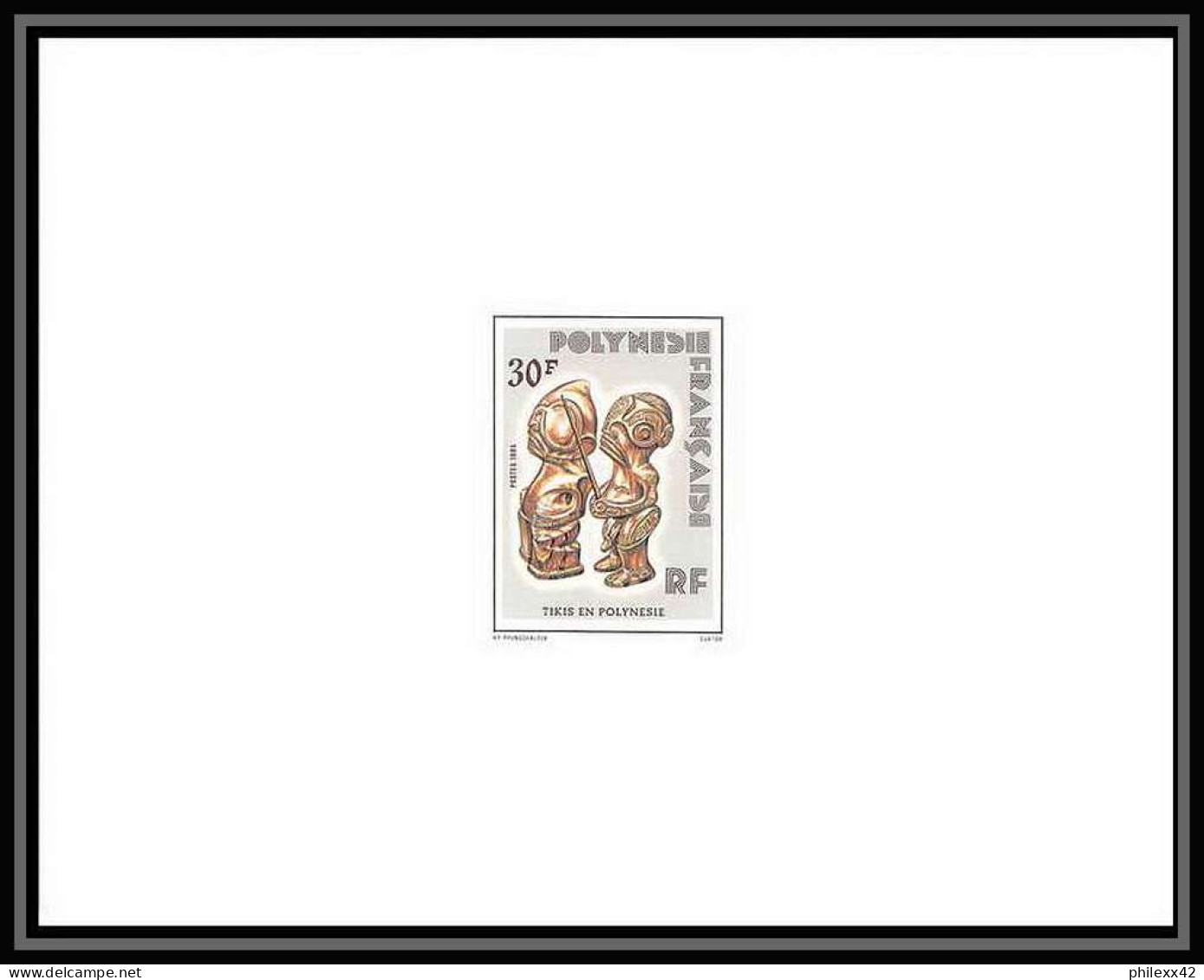1722 épreuve De Luxe / Deluxe Proof Polynésie (Polynesia) N° 227/229 Tikis En Polynésie Statue Statuette + Fdc - Geschnittene, Druckproben Und Abarten