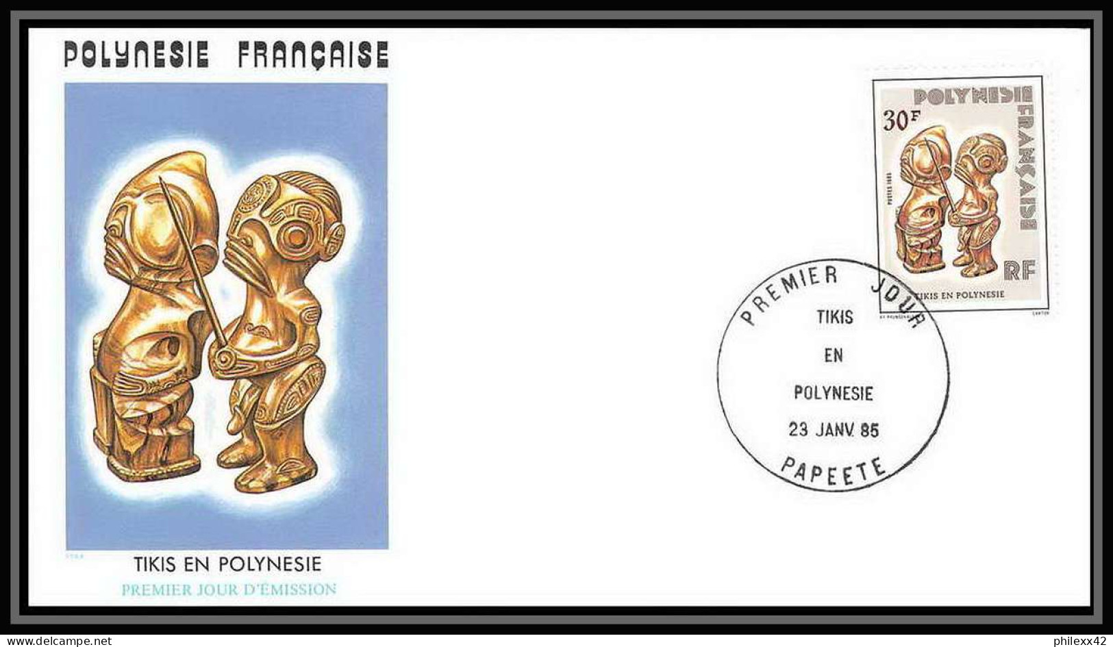 1722 épreuve de luxe / deluxe proof Polynésie (Polynesia) N° 227/229 Tikis en Polynésie statue statuette + fdc