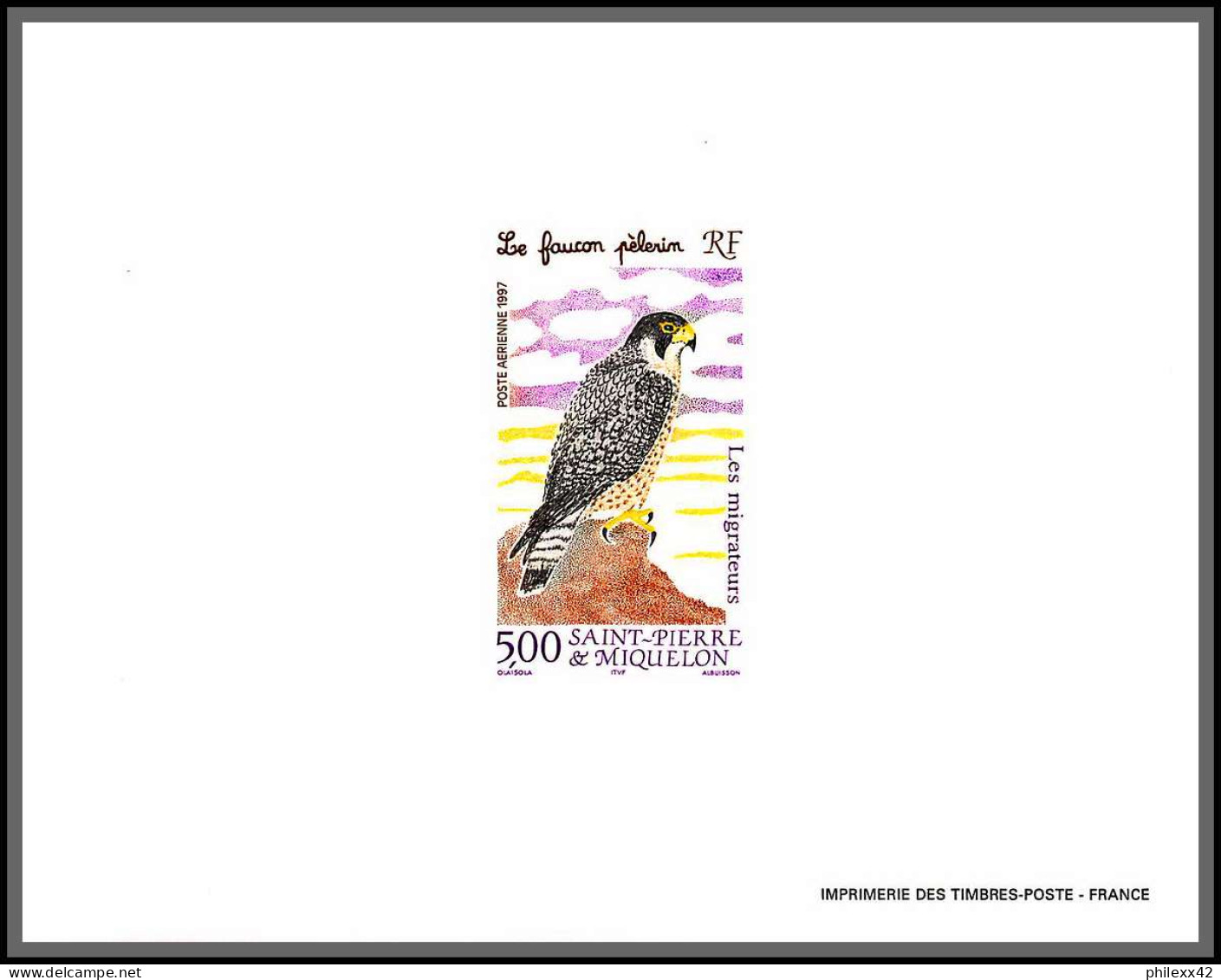 2194/ Saint-Pierre Et Miquelon PA N°76 Faucon Pélerin Falcon Oiseaux (birds)  Proof  Bloc Gommé ** Mnh 1996 - Non Dentelés, épreuves & Variétés