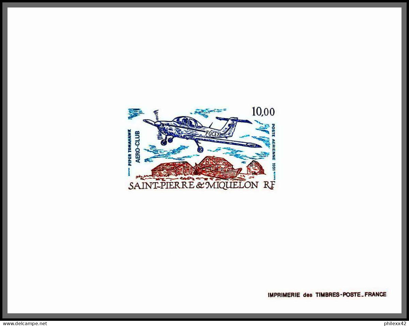 2205/ Saint-Pierre Et Miquelon PA 70 Avion Airplane Piper Tomahawk Aeroclub St Pierre épreuve De Luxe Deluxe Proof 1991 - Imperforates, Proofs & Errors