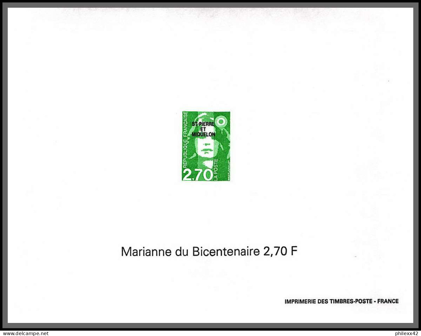 2217/ Saint-Pierre Et Miquelon N°630 Marianne Du Bicentenaire Proof  Bloc Gommé ** Mnh 1996 RRR - Sin Dentar, Pruebas De Impresión Y Variedades