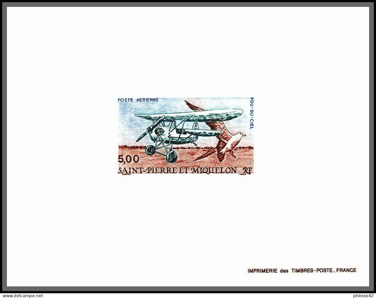 2204/ Saint-Pierre Et Miquelon PA N°69 Avion Airplane Le Pou Du Ciel épreuve De Luxe Deluxe Proof 1990 - Imperforates, Proofs & Errors