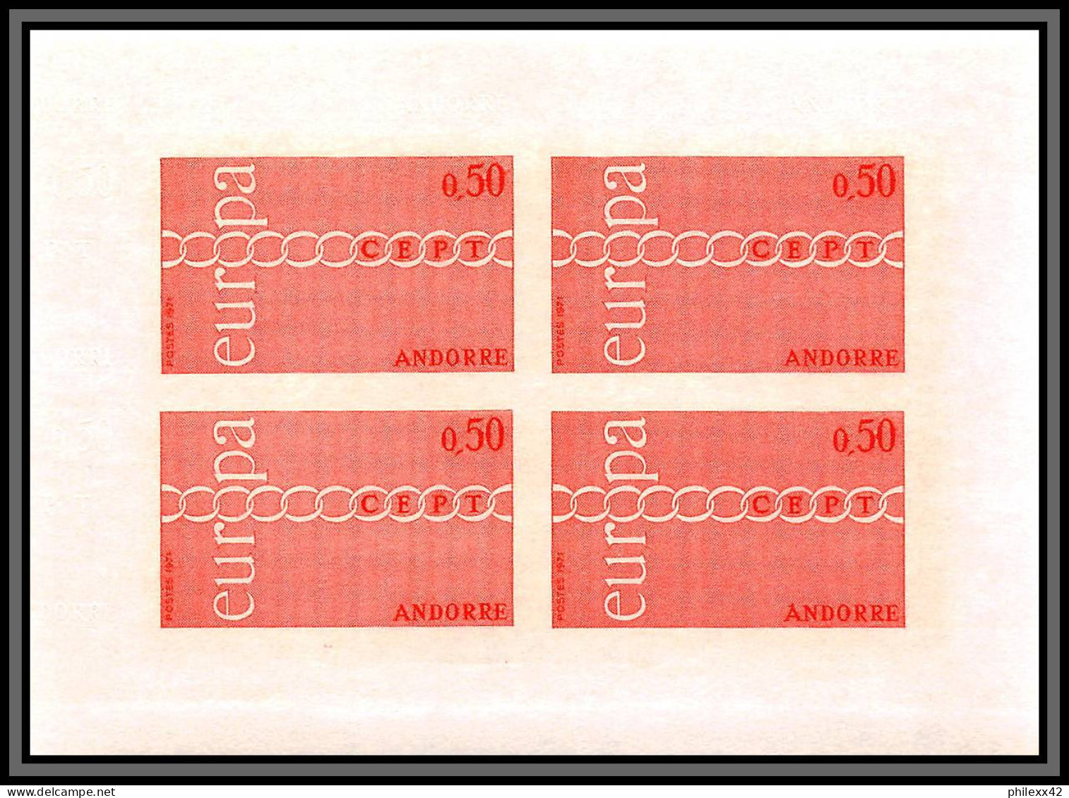 Andorre (Andorra) N°212/213 Europa 1971 Non Dentelé Imperf ** MNH Bloc 4 Cote 440 Euros - 1971