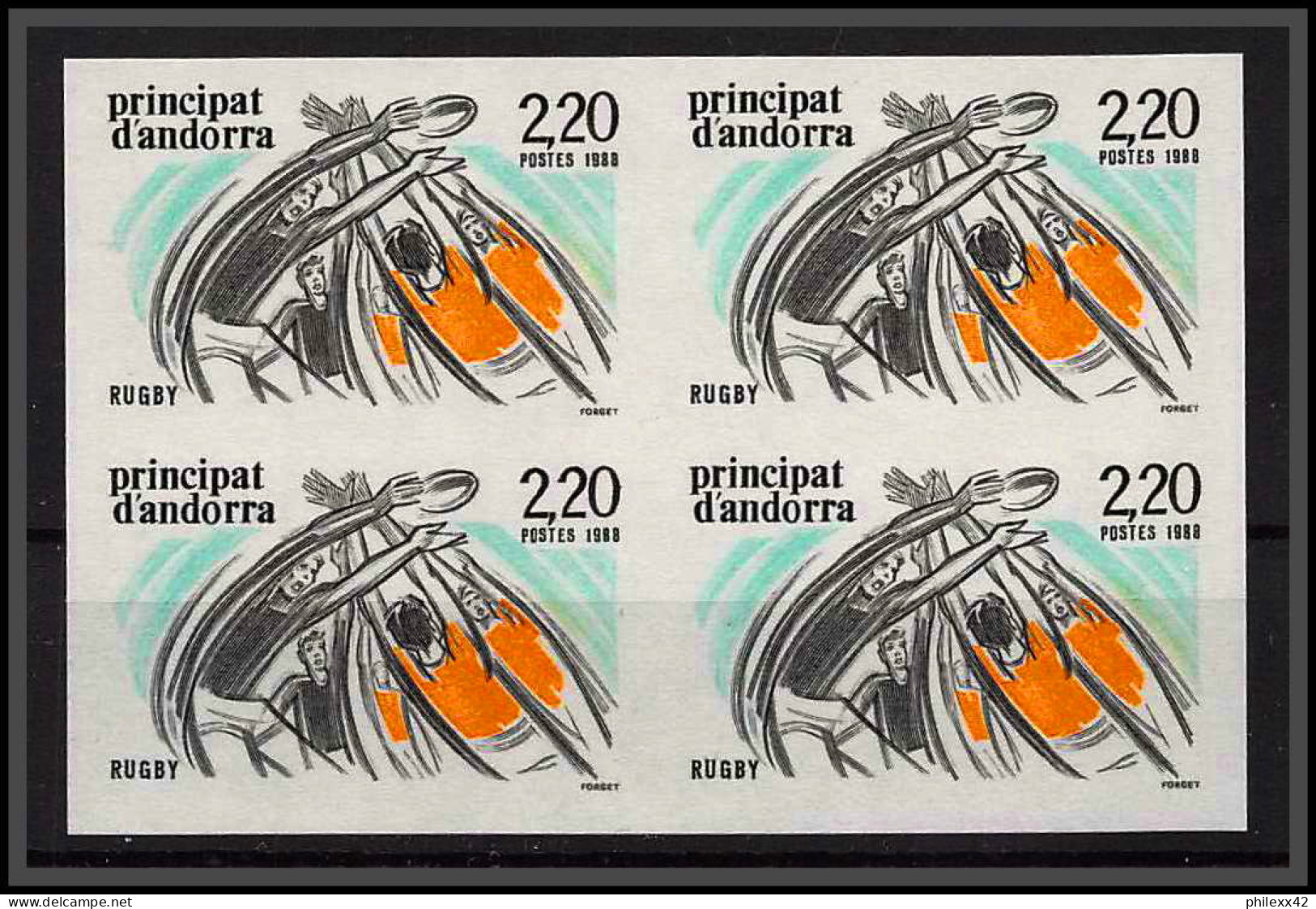 Andorre (Andorra) N°368 Rugby Sport 1988 Bloc 4 Non Dentelé Imperf ** Mnh Cote 110 Euros - Rugby