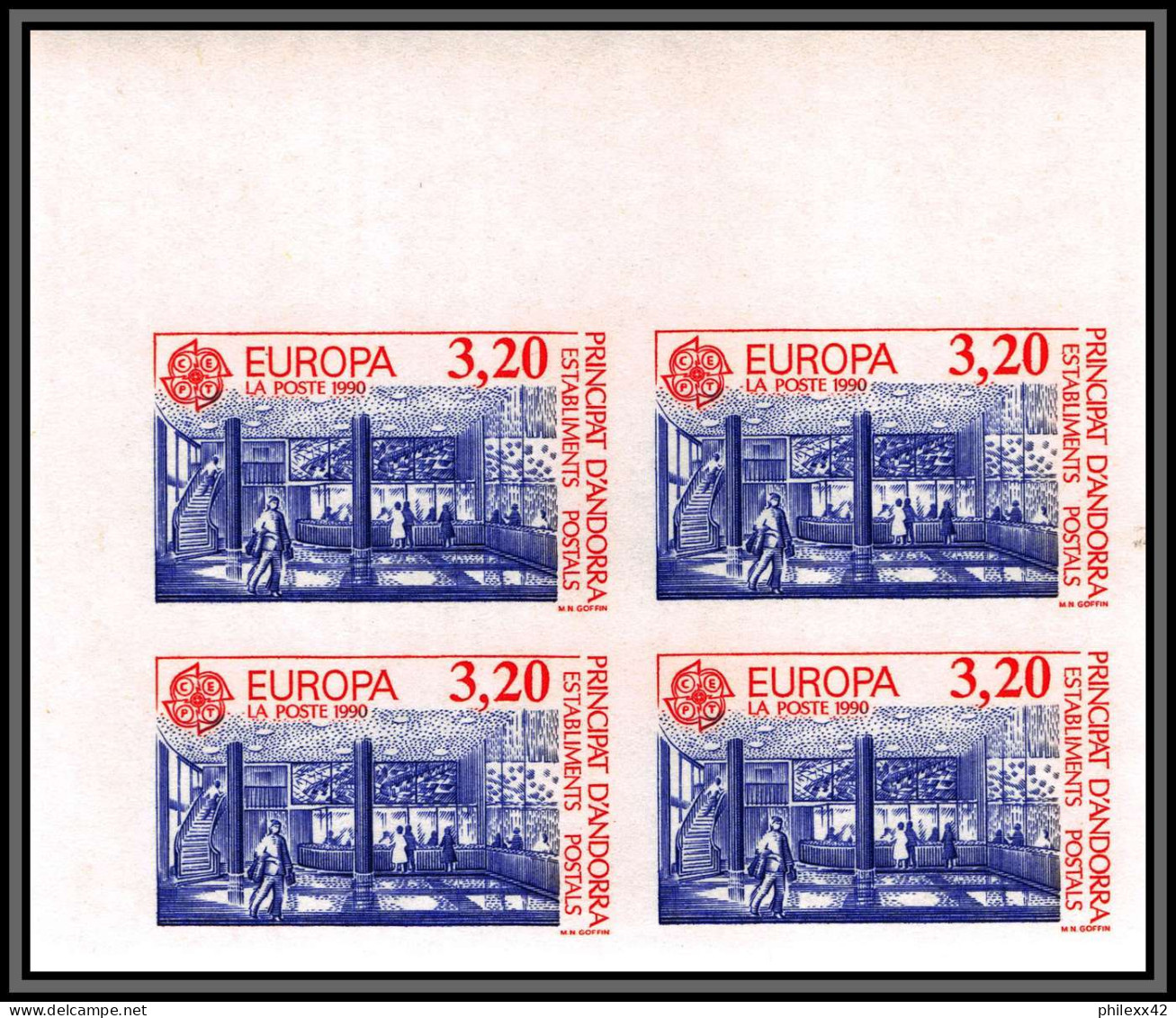 Andorre (Andorra) N°388/389 Europa1990 Batiments Postaux Poste Non Dentelé Imperf ** MNH Bloc 4 Cote 288 Euros - 1990