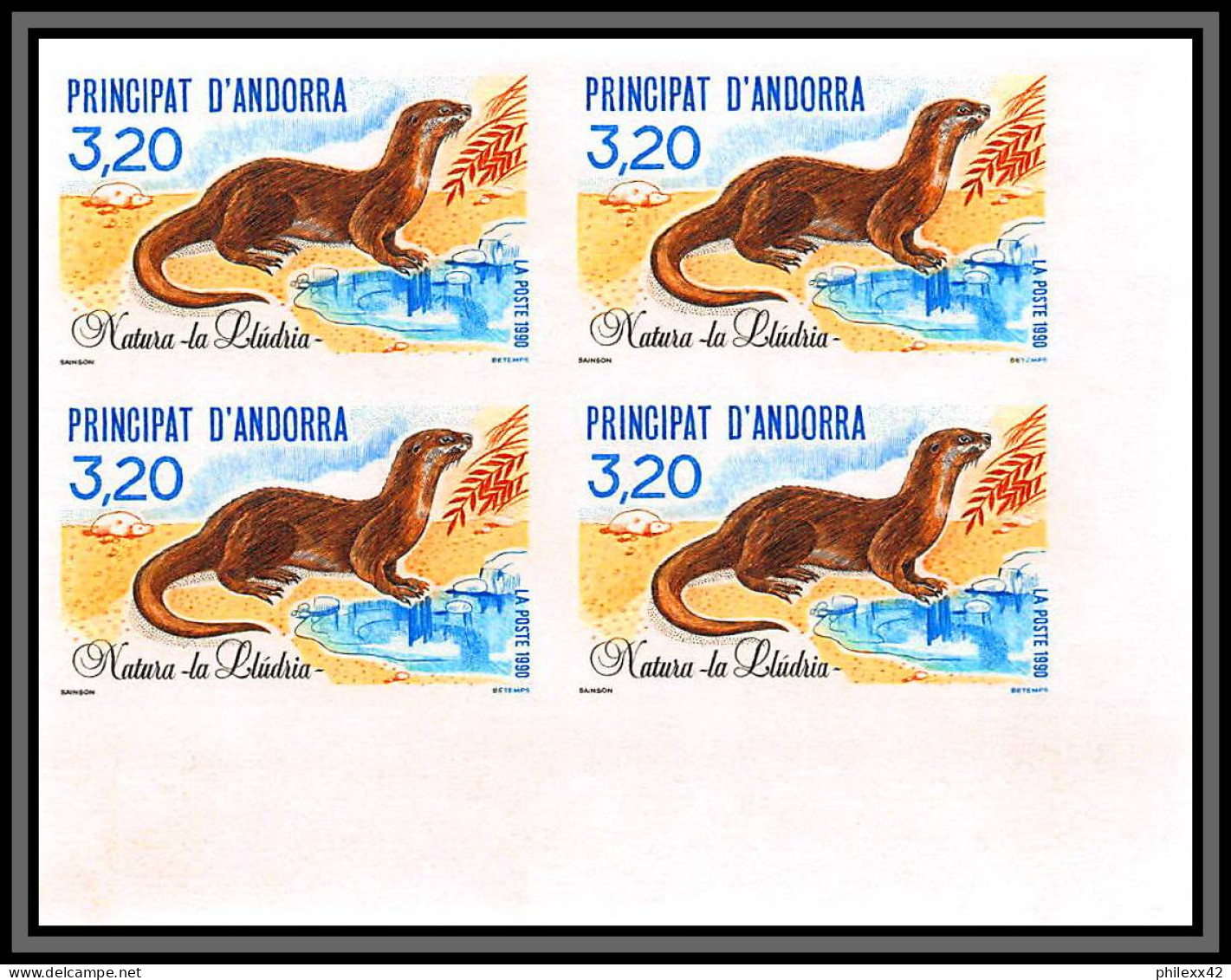 Andorre (Andorra) N°394 Loutre Otter Ottar Ludria Animals Faune Faune Non Dentelé Imperf Neuf ** MNH Bloc 4 1990 - Rodents