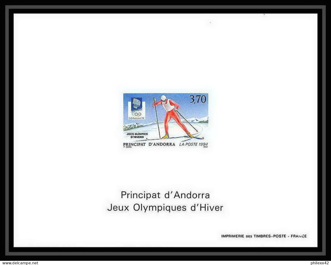 Andorre Andorra Bloc BF N°441 Jeux Olympiques (olympic Games) Lillehammer 1994 Non Dentelé ** MNH Imperf Deluxe Proof - Blocks & Kleinbögen