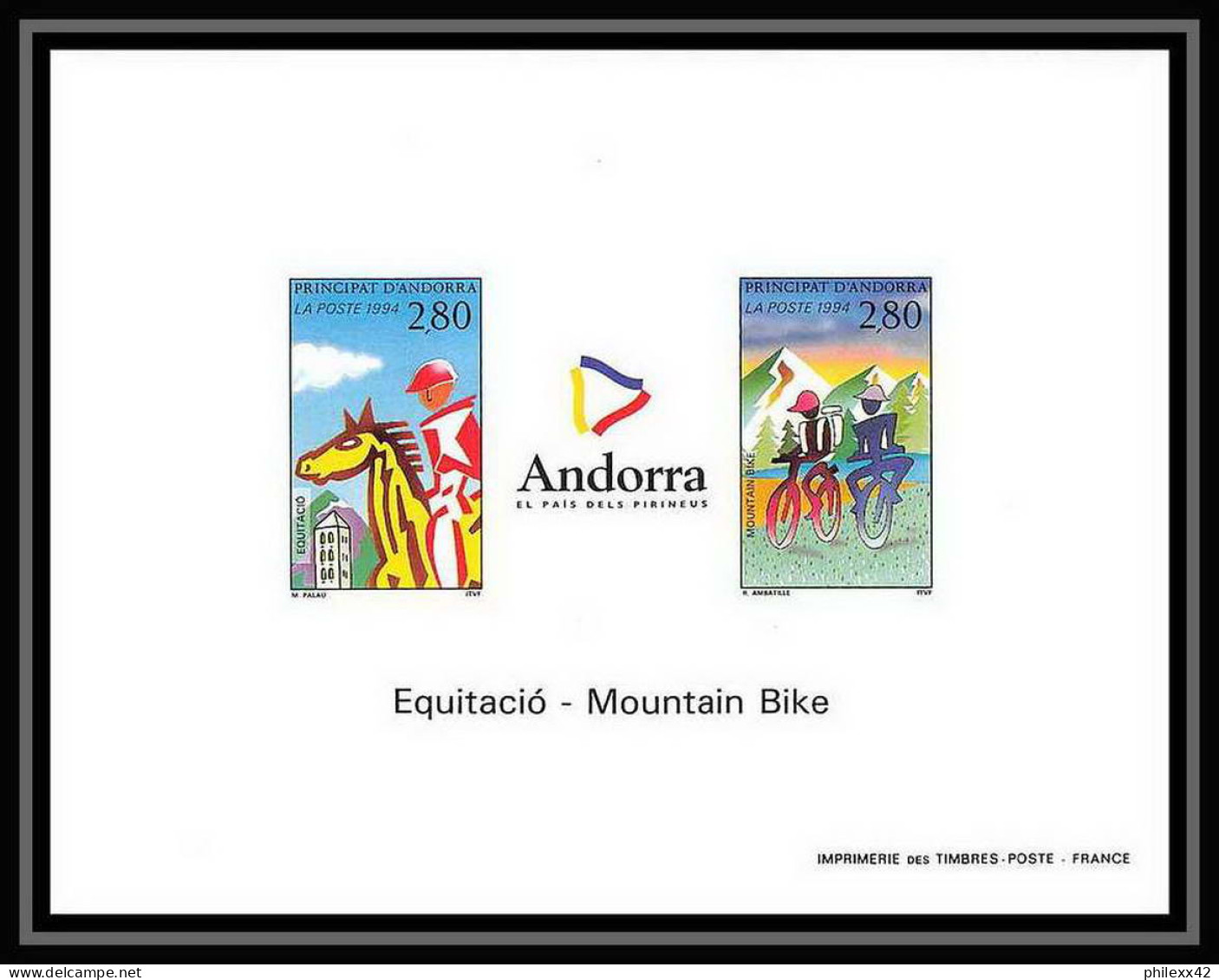 Andorre Andorra Bloc BF + N°450A / 450B Tourisme Et Sport Cheval Poisson Non Dentelé ** MNH Imperf Deluxe Proof - Blocs-feuillets