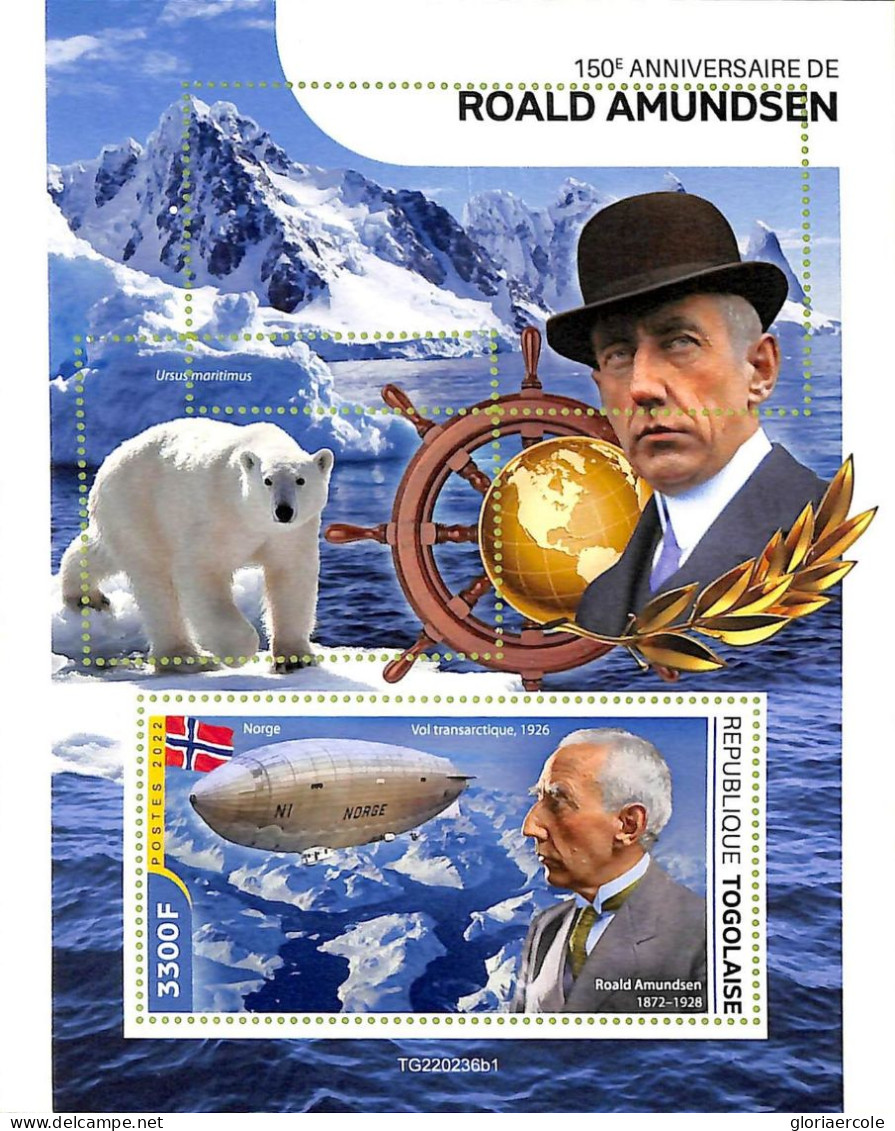 A9682 - TOGO  -  ERROR MISPERF Stamp Sheet - 2022 - Roald Amundsen EXPLORER - Polarforscher & Promis