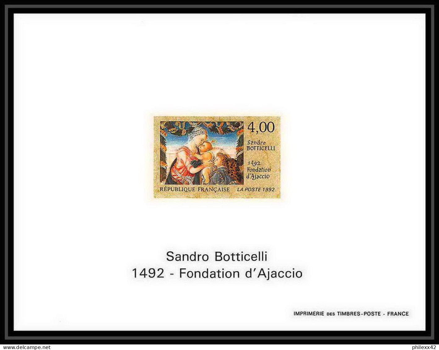 France - Bloc BF N°2754 Ajaccio Corse Botticelli Tableau (Painting) Non Dentelé ** MNH Imperf Deluxe Proof - Madonne
