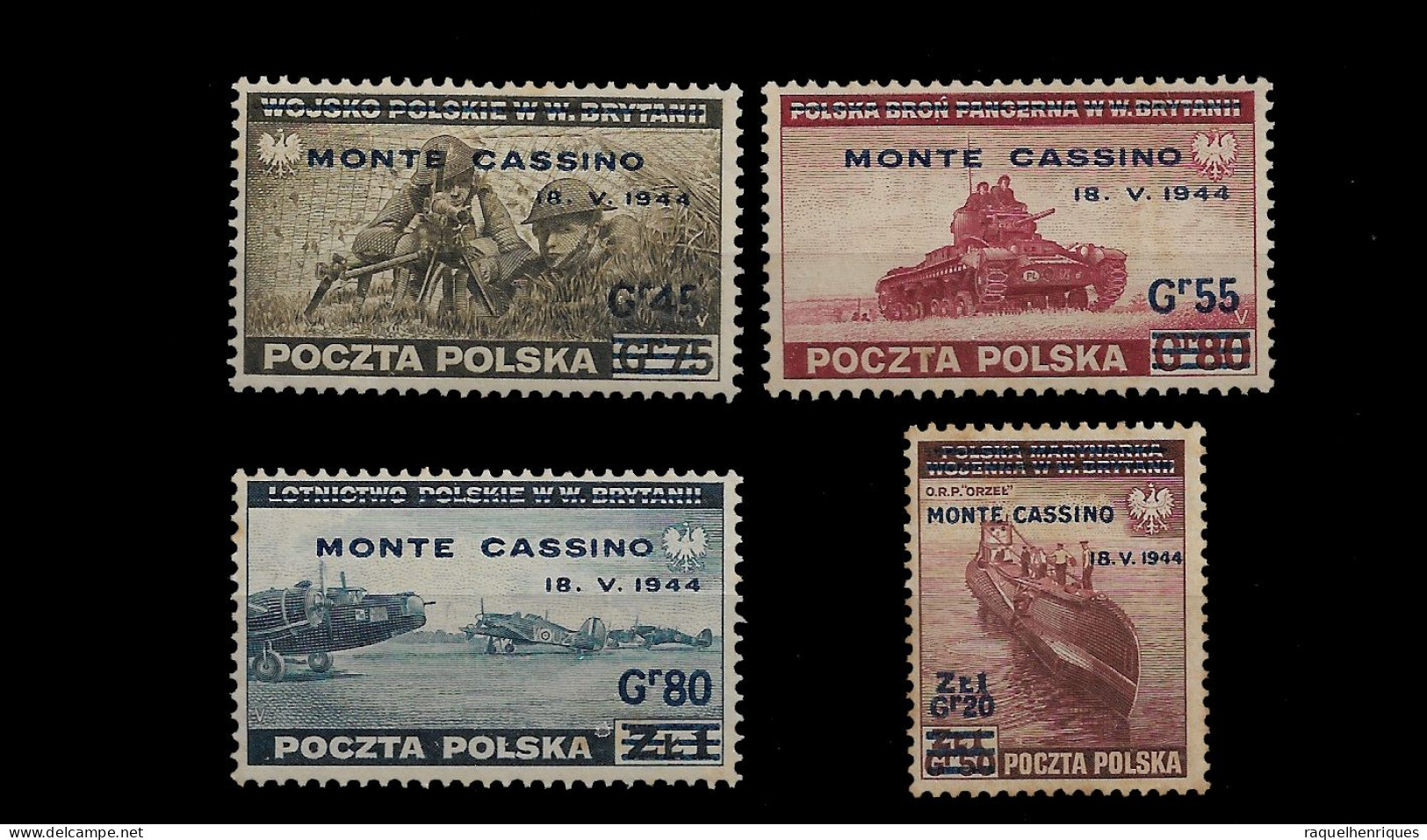 POLAND STAMP - 1944 Monte Cassino Overprints SET MH (SOME STAINS) (NP#67-P40-L9) - Londoner Regierung (Exil)